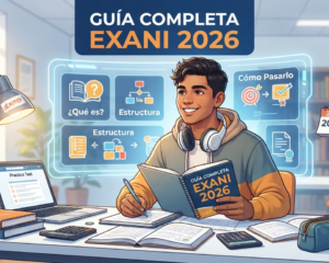 Estudiante mexicano preparándose para el examen EXANI 2026 con guías de estudio